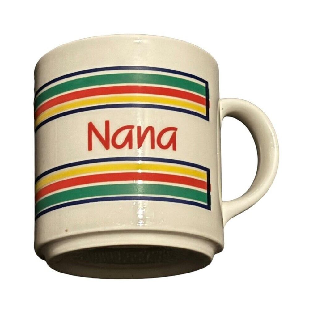 Nana VTG Coffee Mug MT Mount Clemens Pottery Name Retro Rainbow Stripe READ NOTE